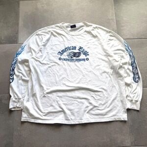 Vintage y2k American Eagle Mens XL White Long Sleeve Flame Sleeve Hit T